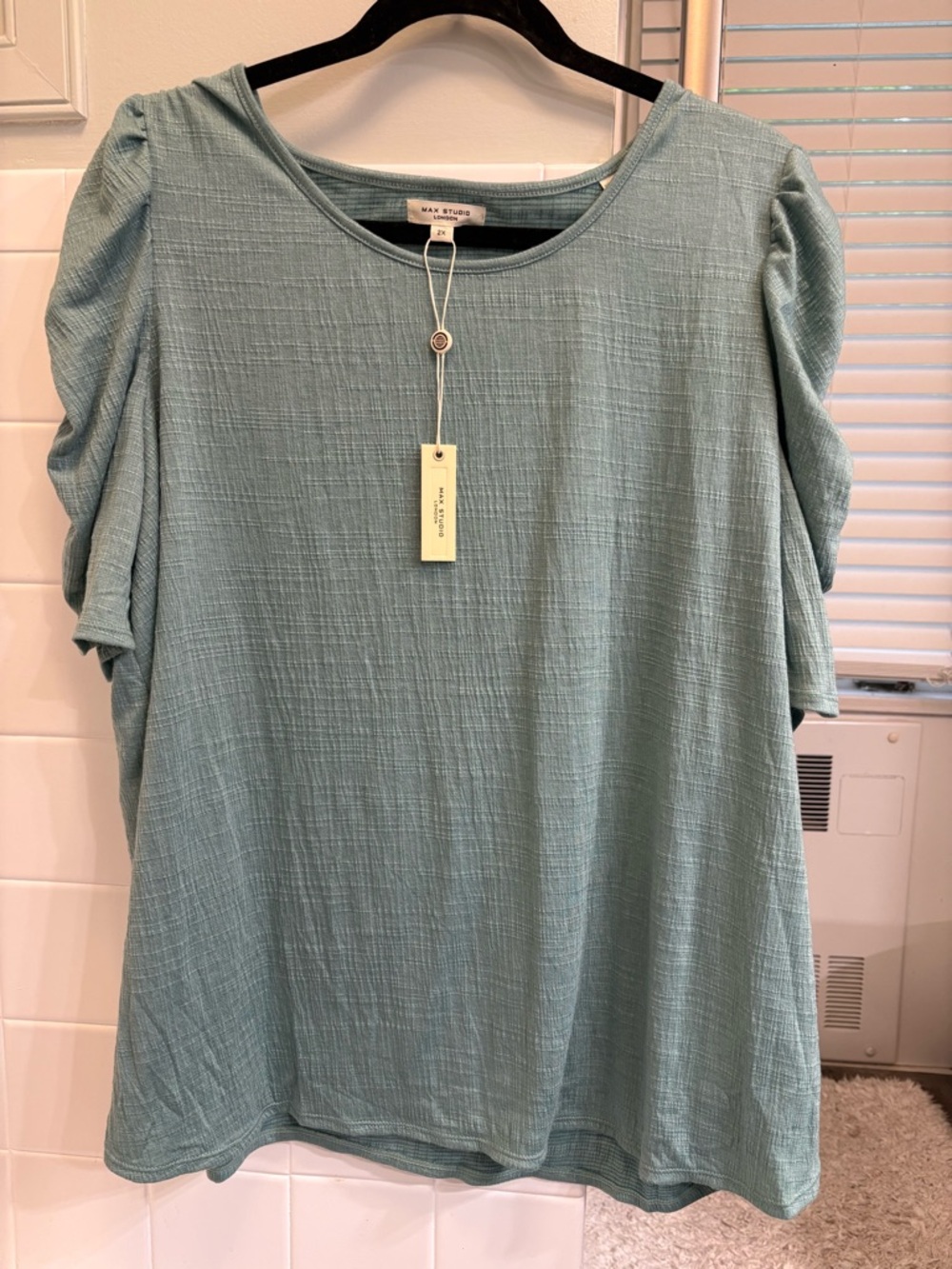 2X NWT Max Studio Short Sleeve Textured Tee in Seafoam Green plus size shirt top